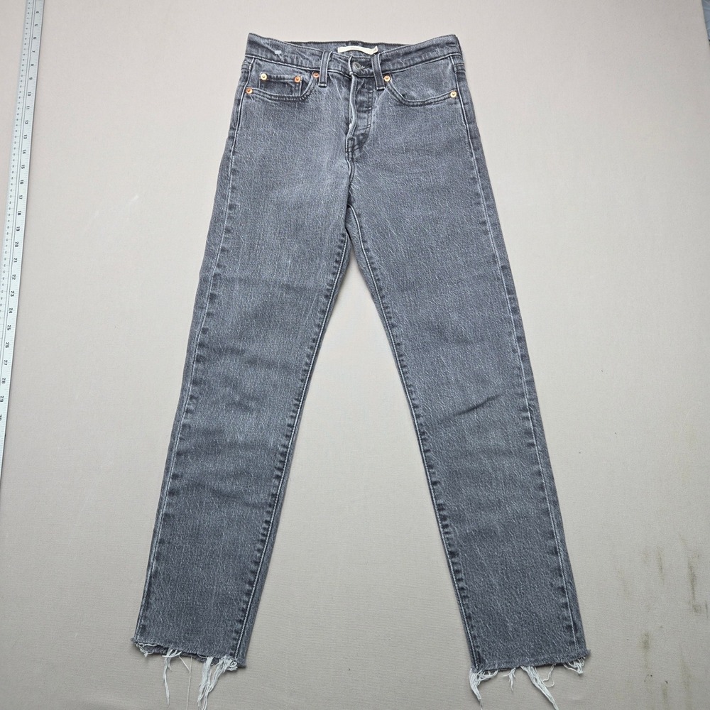 Levi's Wedgie Straight Raw Hem Gray Denim Women Size 24 High Rise Button Fly